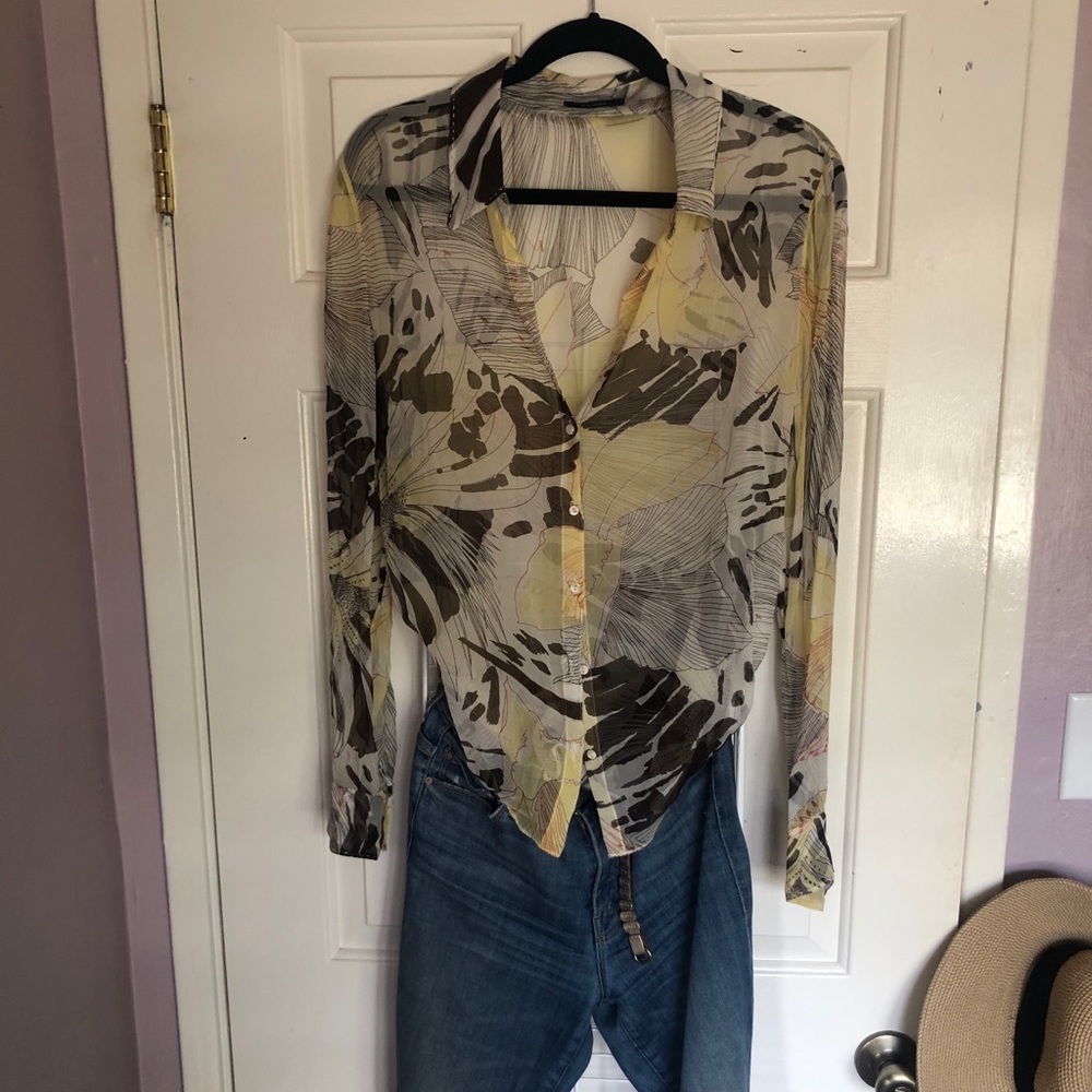 Elie Tahari Sheer Animal Print Blouse